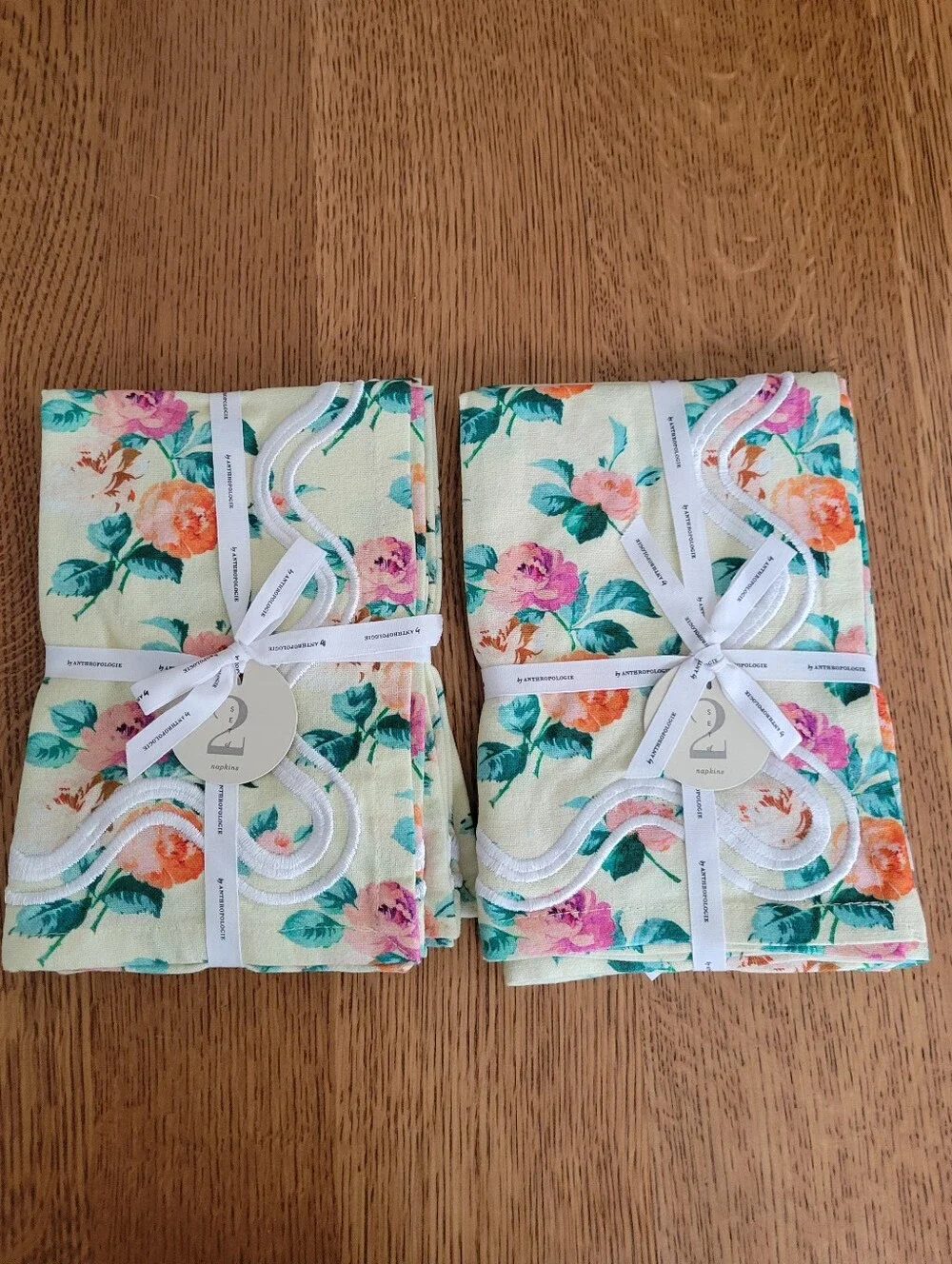 Anthropologie Madeline Napkins, set of 4, floral print - yellow, pink, orange